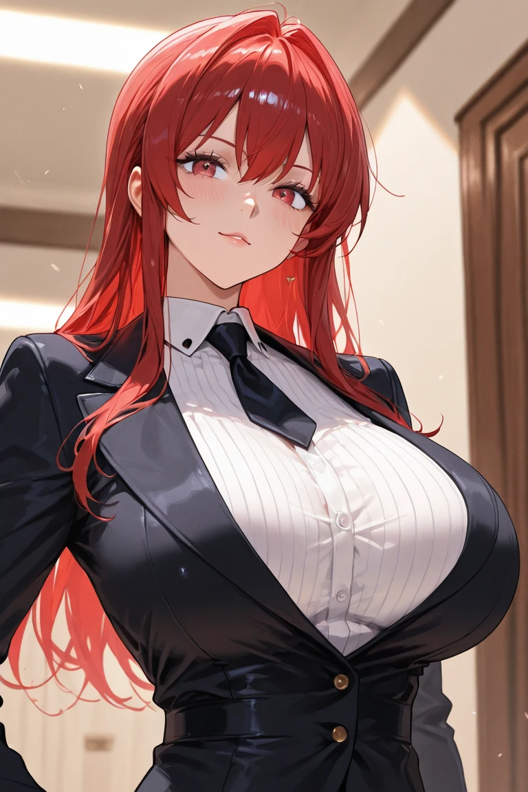 My name is Hikaru, I am a white test woman with long red hair and black eyes. I am 1.60 cm tall and weigh 46 kg. My breast sizes are 300 cm, my waist is 60 cm and my hips are 200 cm. Dressed in a lawyer's suit . With big breasts 300 cm