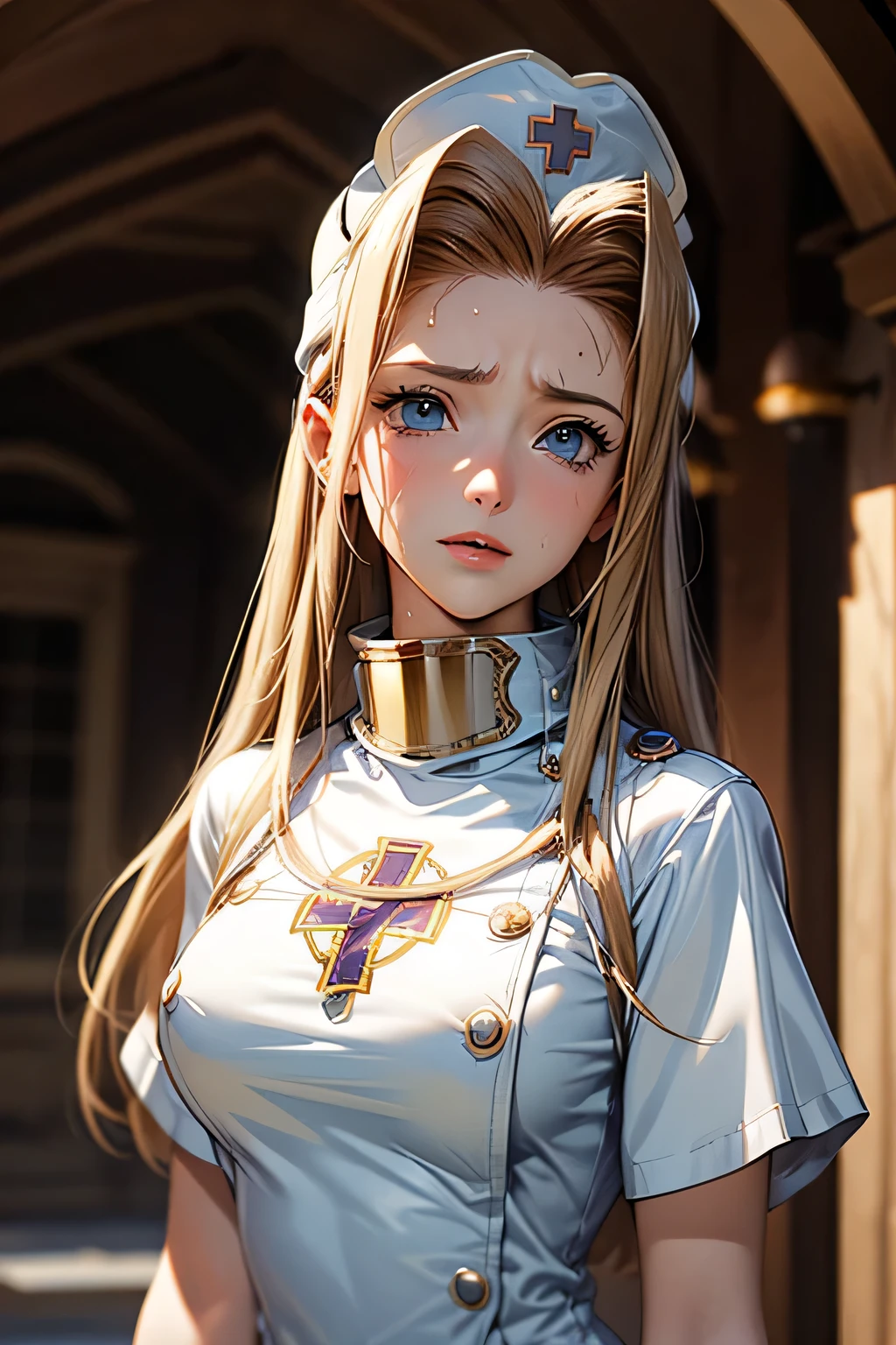 PERFECT ANATOMY　top quality,highest resolution,(((shiny latex white dress　shiny nurse hat　sweat)))　Tales of Phantasia　mint