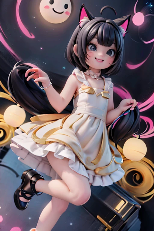 a girl holding a lot of balloons, ((full body)), twin drill hair, big ribbon