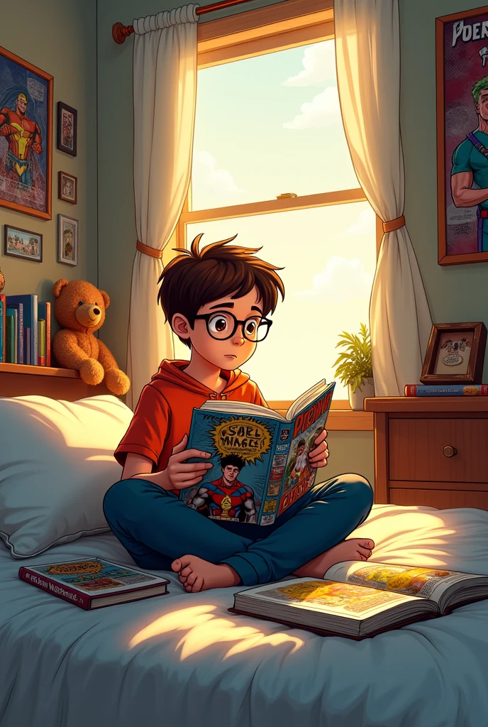 19 year old English wizard drinking coffee and reading a manga with his hellhound playing with a toy and an 18 year old African woman sleeping on his lap