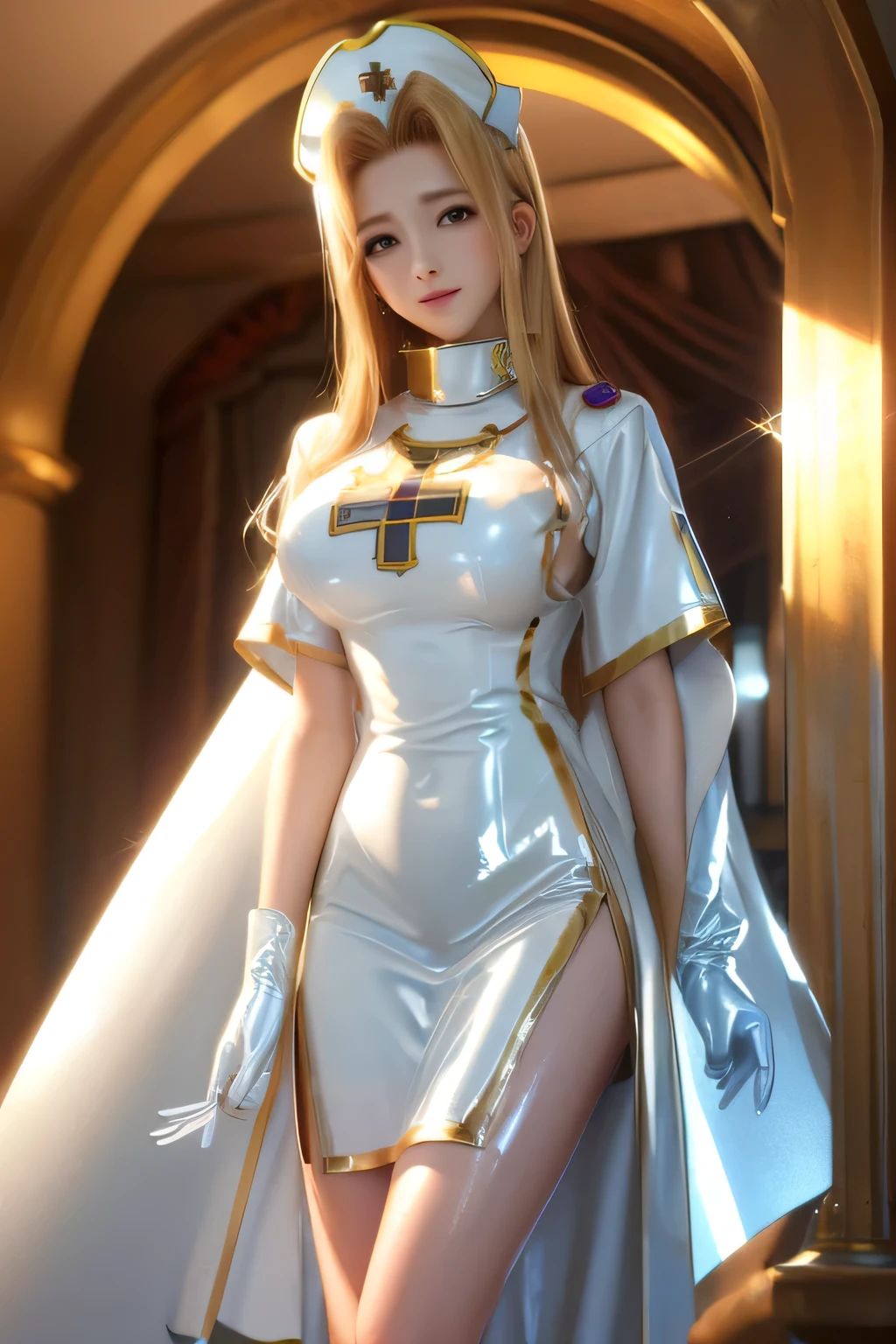PERFECT ANATOMY　top quality,highest resolution,(((shiny latex white dress　shiny nurse hat　shiny skin)))　Tales of Phantasia　mint