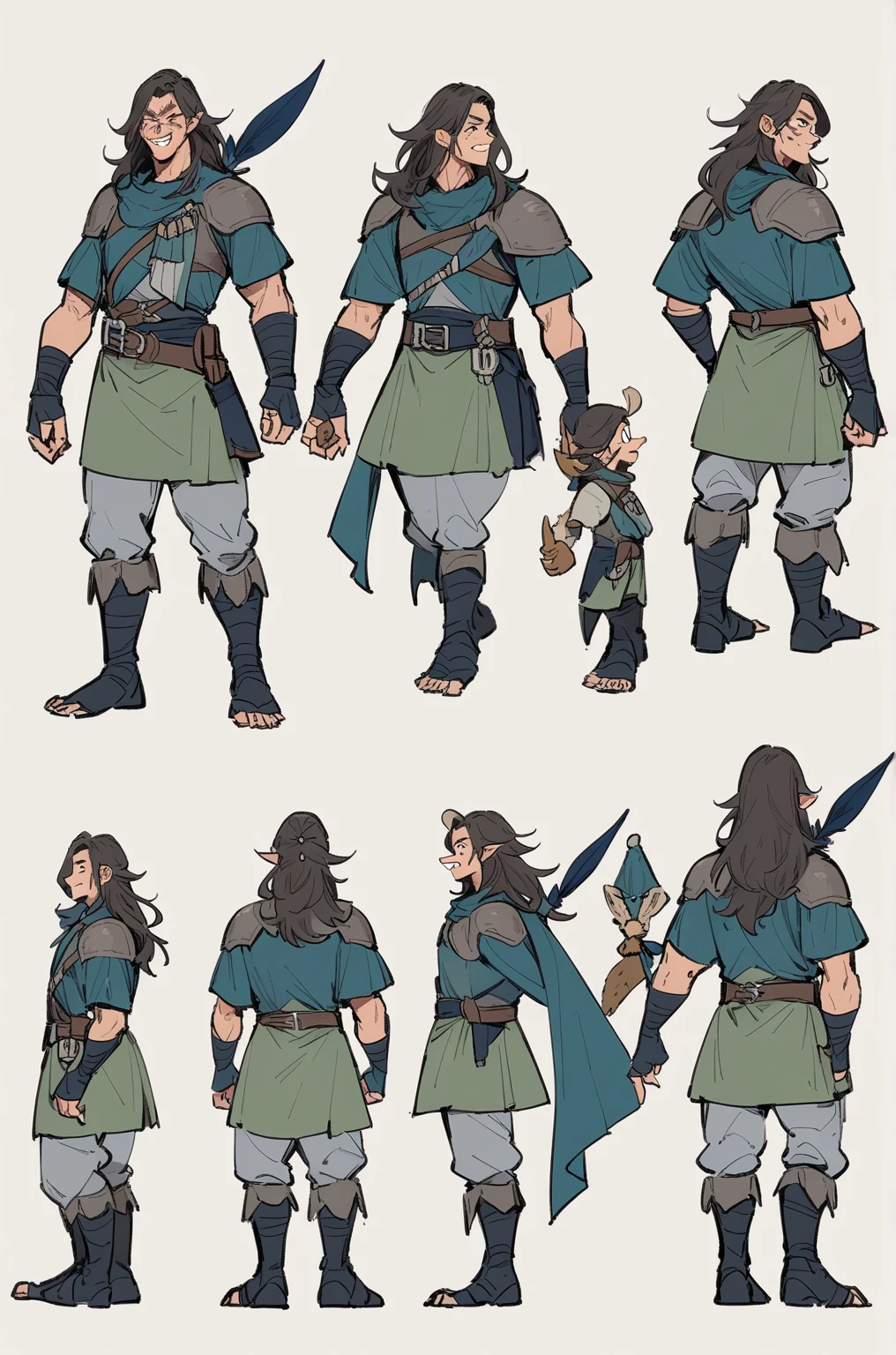 1male, short stout dwarf, reference sheet, matching outfit, (fantasy character design, front angles, side angles, rear angles, solid white background) 1character, reference sheet, (fantasy character design, solid white background) Durak, short dwarf, sturdy and muscular dwarf, thick braided beard, calloused hands from mining work, weathered skin, eyes gleaming with resilience, gruff exterior with a hint of warmth in his gaze indicating deeper kindness, (Traits: Sturdy, muscular, braided beard, calloused hands, weathered skin, resilient gaze, hint of warmth and kindness)