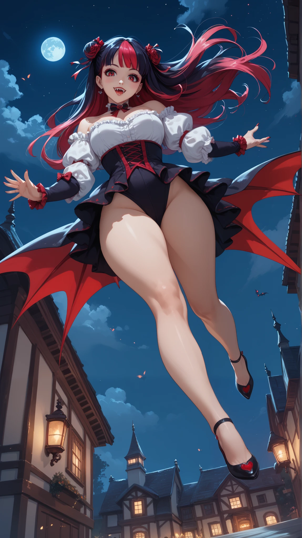 Ravishing giantess in a tight red dress, with flowing raven-black hair and piercing blue eyes, strides through a medieval village. Her towering form causes chaos, and she smirks at the terrified villagers. Her friend, a similarly dressed giantess with brunette hair and green eyes, joins her, both laughing at the tiny people. Giantess, Goddess, sexy legs, heels, hot, curvy body, mommy issues, small town, small people, tiny people, macrophilia, perspective from below, high quality, almost naked, mature women.

