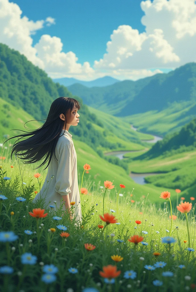 anime girl sitting in a field watching the sun set, watching the sun set. anime, ilya kuvshinov landscape, anime beautiful peace scene, makoto shinkai cyril rolando, anime countryside landscape, makoto shinkai art style, lofi girl, beautiful anime scene, girl watching sunset, ( ( makoto shinkai ) )
