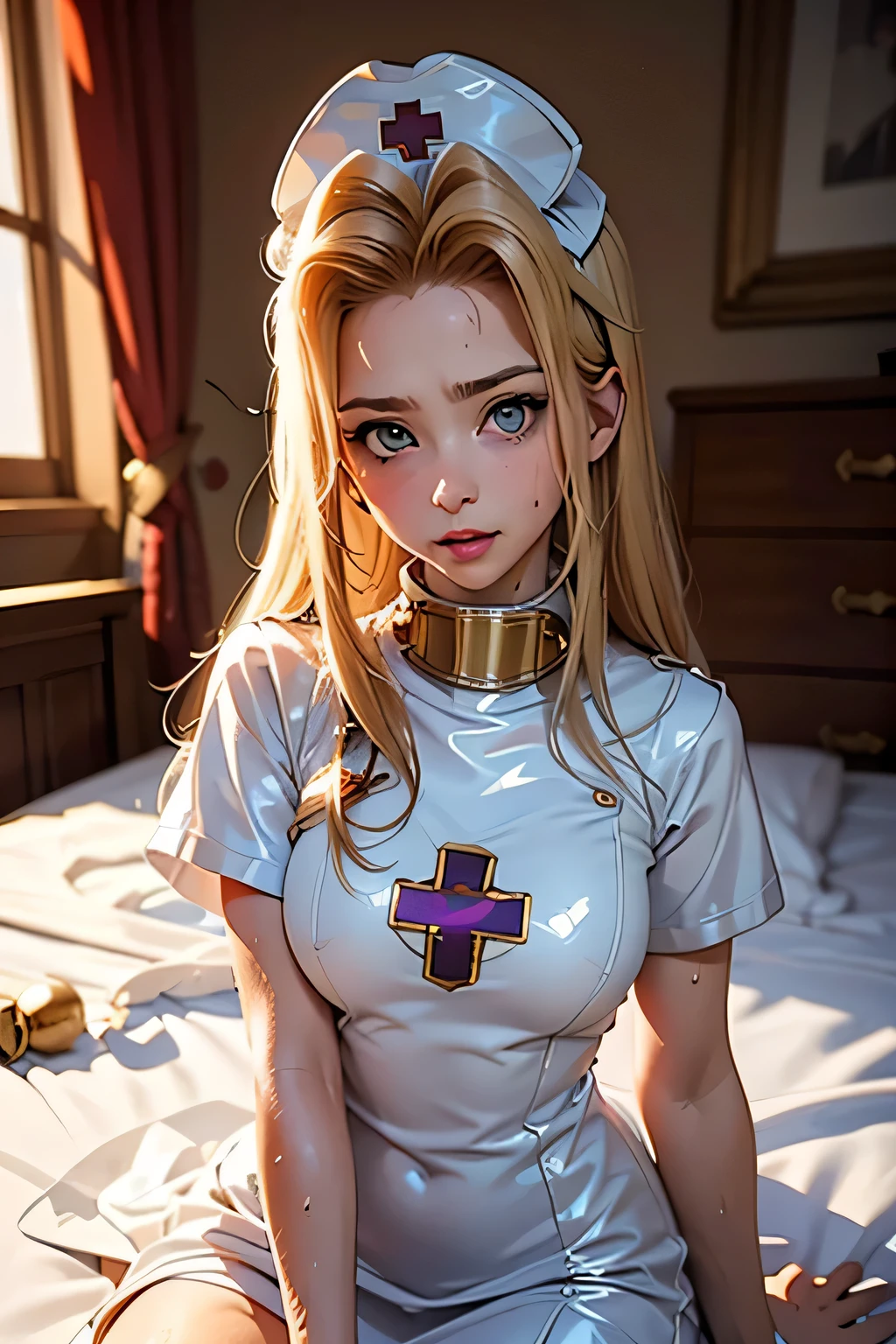 PERFECT ANATOMY top quality,highest resolution,(((shiny latex white dress shiny nurse hat sweat shiny skin))) Tales of Phantasia mint prison