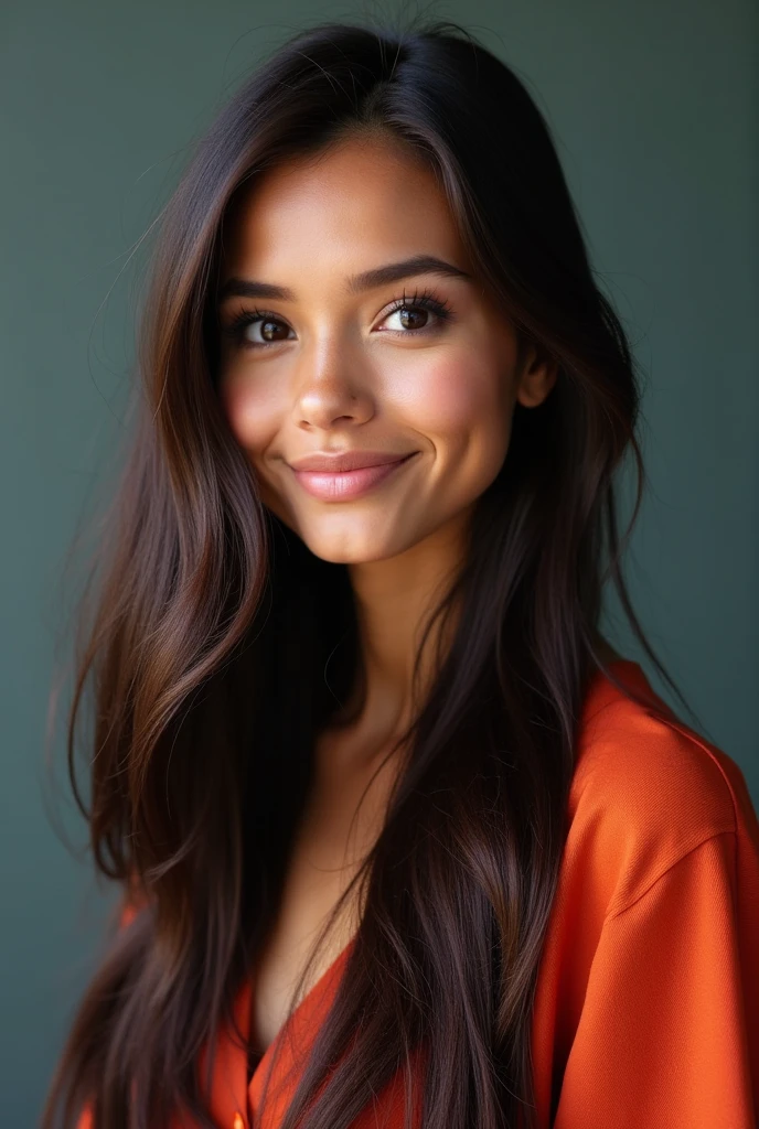 Create an image that represents the epitome of feminine beauty., the most beautiful woman in the universe. Your face should be perfectly symmetrical and proportionate., con rasgos suaves y delicados. Su cabello debe ser exuberante y sedoso., con ondas naturales o peinado suavemente para realzar su belleza. Sus ojos deben ser profundos y expresivos., transmitiendo calidez y serenidad. Su piel debe ser perfecta., Radiante y luminoso, (((pero con una verdadera naturalidad))). Su sonrisa debe ser deslumbrante y contagiosa., lighting up your face with happiness and joy. Your posture and facial expression should exude confidence., gracia y elegancia. El atuendo y el entorno deben complementar su belleza., creating an atmosphere of dream and sophistication. The final image must capture the essence of femininity in its most sublime and heavenly form..