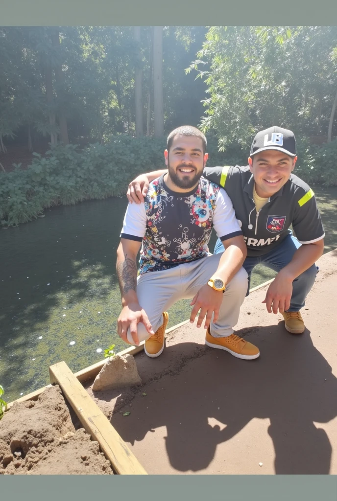There are two men standing next to each other holding a fish, segurando um ouro! cane!, Directed by: David Ruby, Directed by: Felipe Seade, Torne-se profissional, divertindo-se, aparado, Edon Guraziu, lucas graziano, Nick Silva, Me ajuda, Directed by: Samuel Silva, caio santos, Selvas ao fundo, daniel mirante