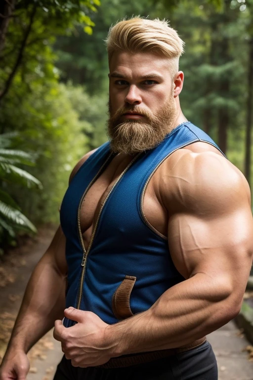 Muscle man beautiful sweat big chest small waist blonde beard