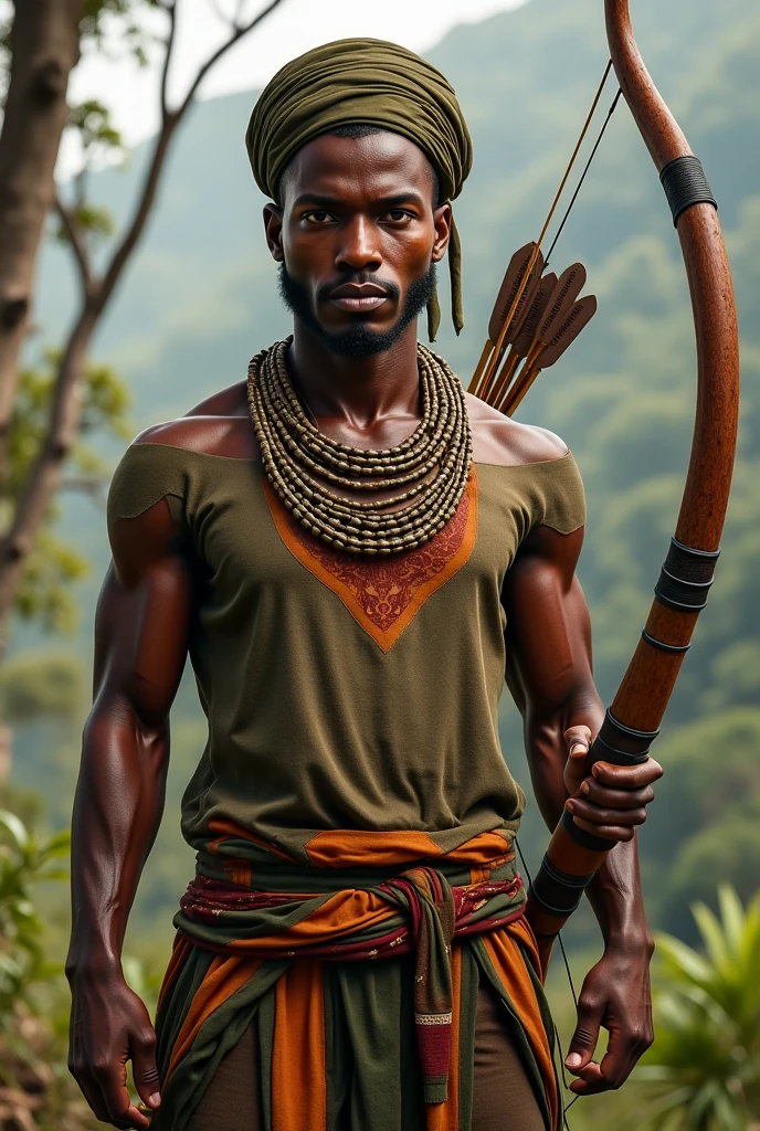 Drawing of the African orisha of the Oxossi Forest with his bow and arrow