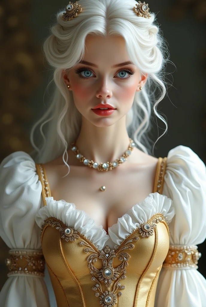 blonde hair, A seductive temptress with porcelain skin and blood-red lips, framed by the opulent trappings of a Victorian parlor. Inspired by Pre-Raphaelite art, her form is ethereal and romantic, with flowing locks and delicate features that evoke the beauty of a bygone era. realistic skin texture, smiling, large breast, laying on a bed in a Victorian bedroom