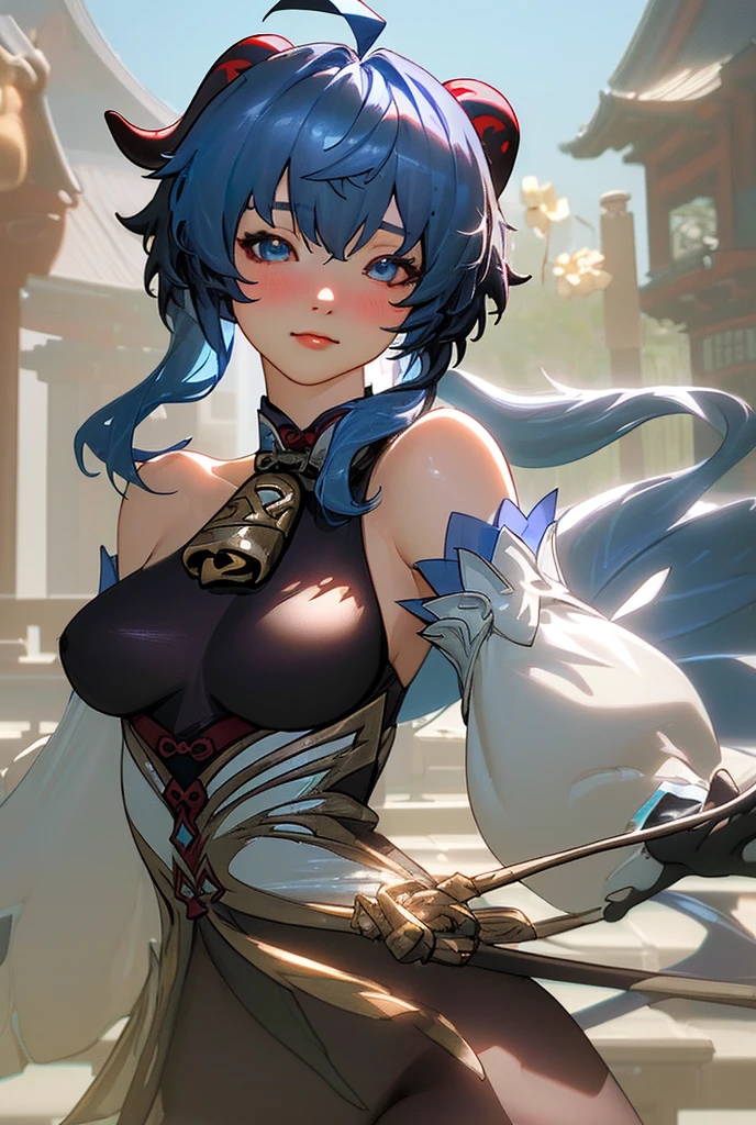 1girl,solo,super detailed skin,shiny skin,wet oily skin,surprised,eyelashes,blue hair,short hair,sidelocks,large breasts ,butt,unique and complex clothes,back shot,looking back,fantasy city,masterpiece,best quality,ultra detailed,high resolution,sharp focus,depth of field