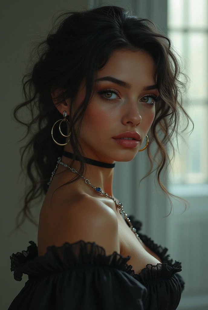 One girl, masterpiece, ((Highest quality:1.4)), 8K, Detailed skin texture, Detailed cloth texture, ((Beautifully detailed face:1.4)), Intricate details, Super detailed, Alice in Wonderland, (A ribbon on her head:1.1), (Upper Body),((Natural big breasts:1.4))