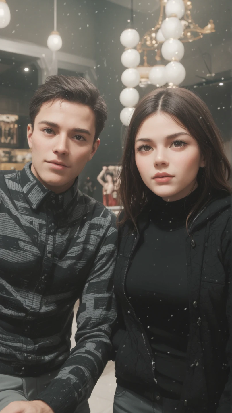 Imagen de Arafed de un hombre y una mujer posando para una foto, thomas danthoNuevo and malika favre, imagen de perfil, Jordan Grimmer y Natasha Tan, foto de perfil, Petra Collins y MC. escher, declan mckenna, Pete Davidson, elliot alderson, Nuevo, zac retz, joe keery, imagen de muy muy baja calidad, en la nieve