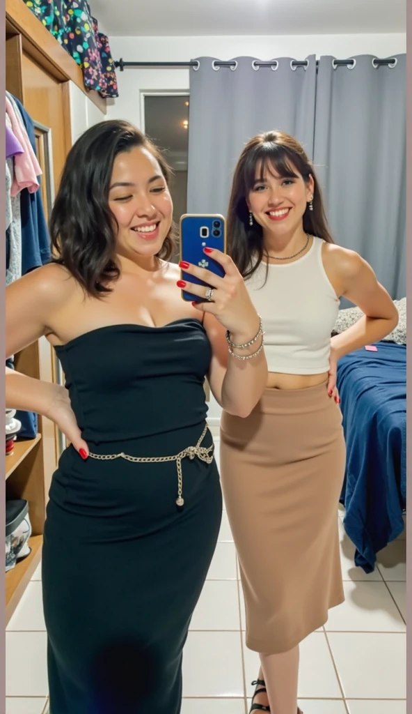 two women taking a selfie in a mirror in a bathroom, bella thorne and megan fox, high quality upload, snapchat photo, mirror selfie, beautiful girls, posing!!, profile image, lana del rey and zoë kravitz, 💋 💄 👠 👗, profile picture, selfie photo, profile pic, two models in the frame, beautiful women, mirror selfie, beautiful girl, big ass, huge ass, bbw, from behind, thick, thick thighs, wide hips, bbw, big tits, sideboob, giant ass, back view, big butt, round butt, tight underwear, underwear halfway off, underwear taking off, grabbing ass, ass spilling over underwear, too thick for clothes, looking left, leftwards