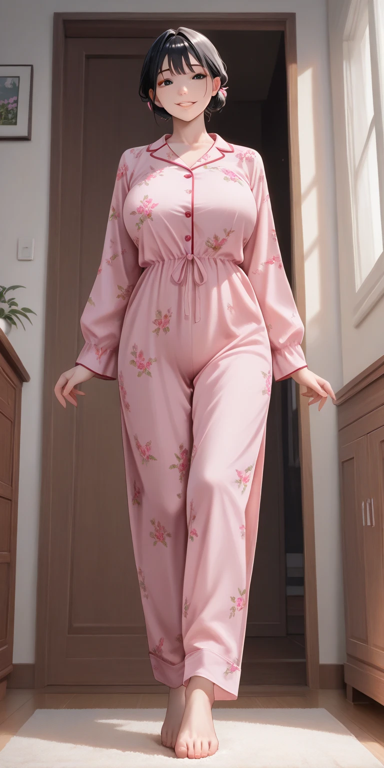 Arabic Woman in Japanese street, curvy body , wearing jumpsuit pajamas, beautiful woman, very detail ,pawg, long legs ,thick high, full body in camera, pawg, wearing strap wedges