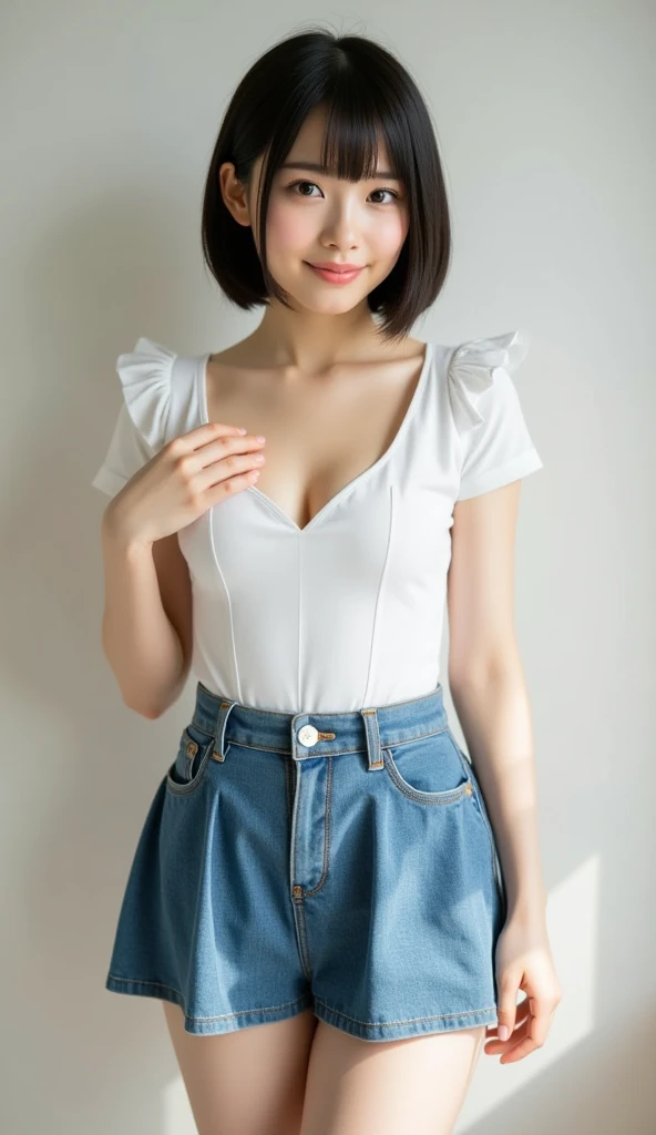Carly Rose Sonenclar wearing a sleeveless shirt with underbust neckline and smiling