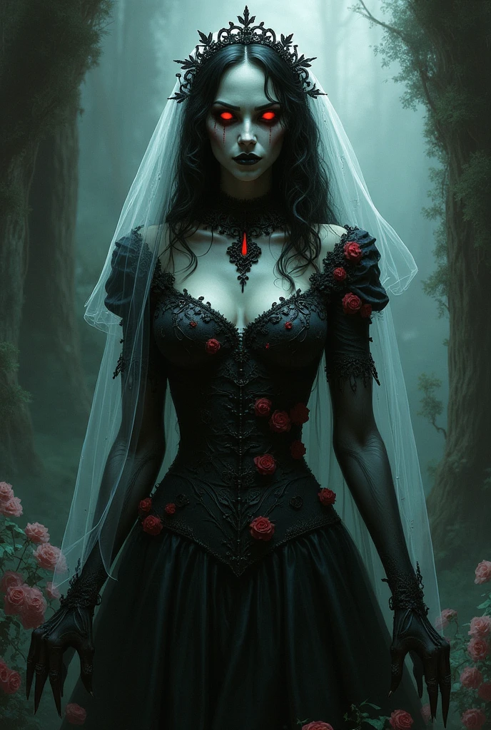 A closeup of a woman in a white dress with a veil, gothic maiden, gothic fantasy art, gothic maiden anime girl, gothic art, angel knight goth girl, gothic ghost maiden, gothic maiden of the dark, arte de fantasia de terror, goth girl, arte de terror de fantasia,  earley, arte de fantasia sombria,  necromancer bonita, linda donzela de fantasia