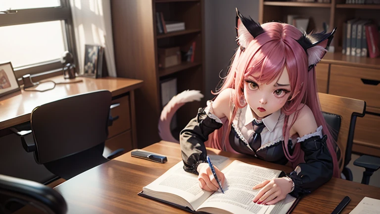 demon cat girl in ofice desk 
