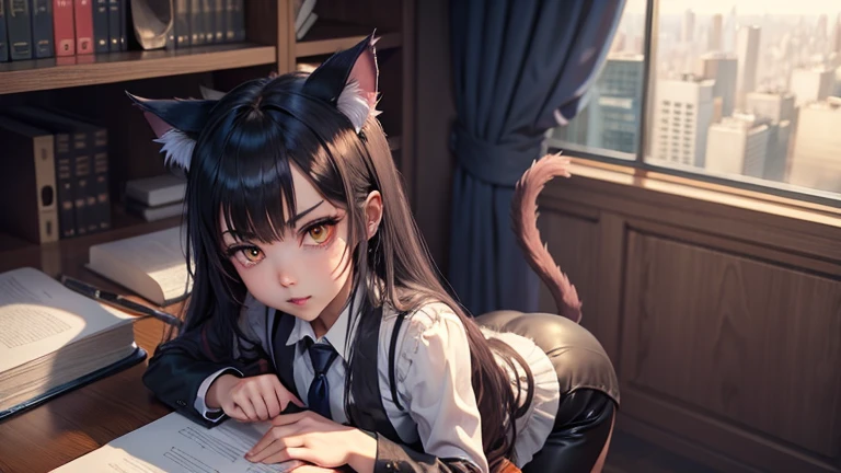demon cat girl in ofice desk 