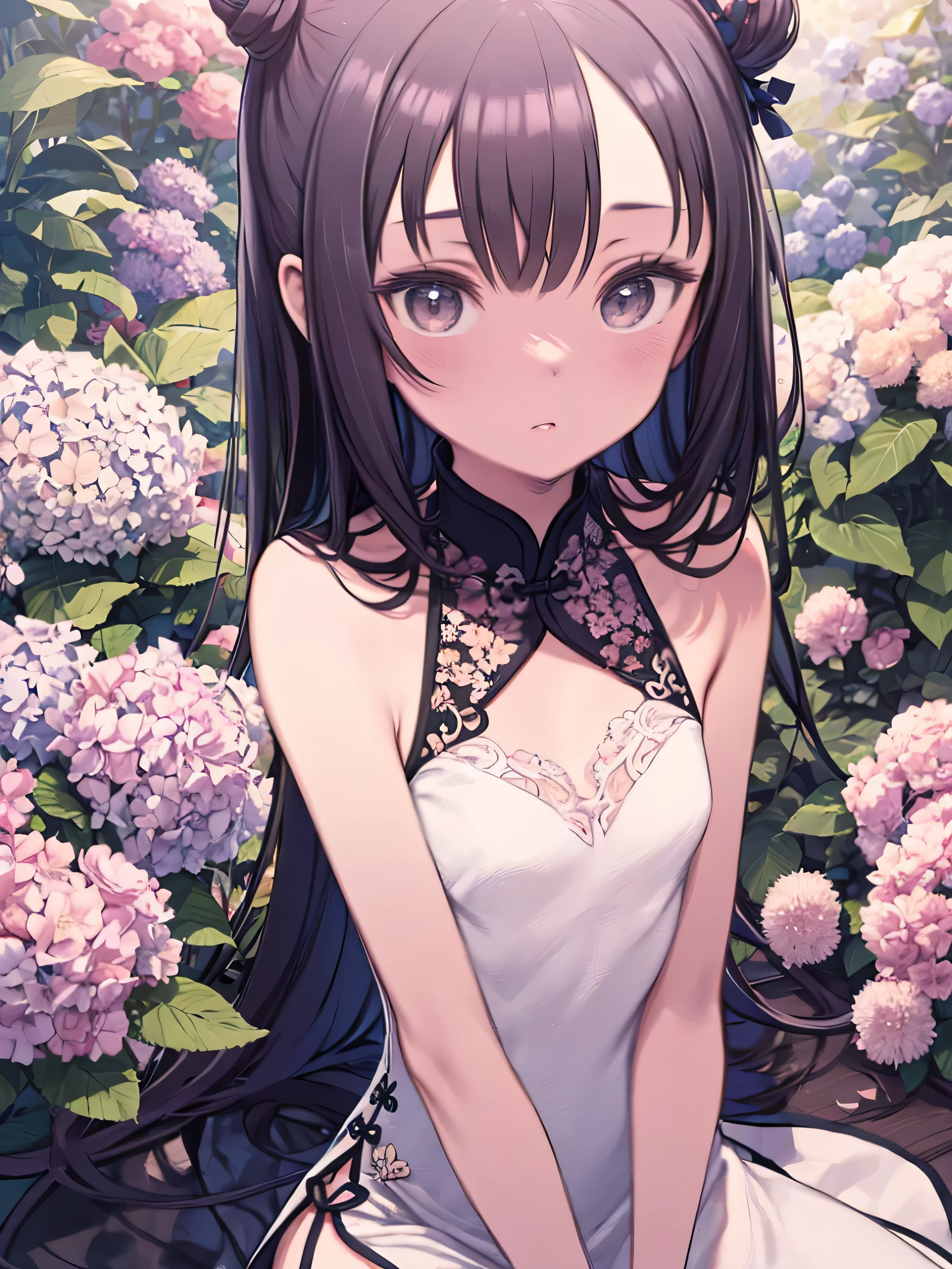 masterpiece, best quality, 1girl ,alraune, flower, small breasts, child, navel, white hair, wisteria, parted lips, pasties, arms at sides, topless, pasties, <lora:Plant Girl:1>, <lora:Flower Pasties:1>