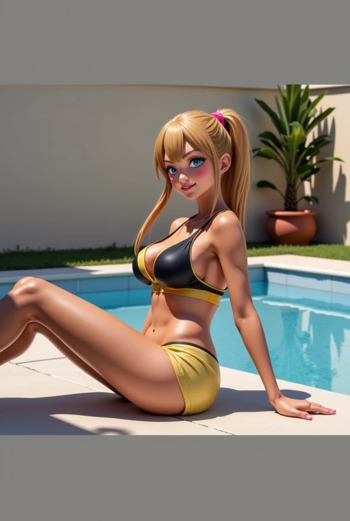 (masterpiece), best quality, expressive eyes, perfect face, (Lucy Liu at a beach), (beach background), (smirk), (walking), (closeup view), (1girl, age 18+, Lucy Liu, Lucy Liu face, ebony, gyaru, ganguro, dark skin, tan skin, tan, blonde hair, bleach_blonde hair, blonde hair, pigtail braids hairstyle, green eyes, hourglass figure, thin body, skinny body, petite_body, short height, small breasts, wide hips, thick thighs), (tight fit outfit, extra small outfit, light_pink string microbikini, exposed sideboobs, exposed underboob),