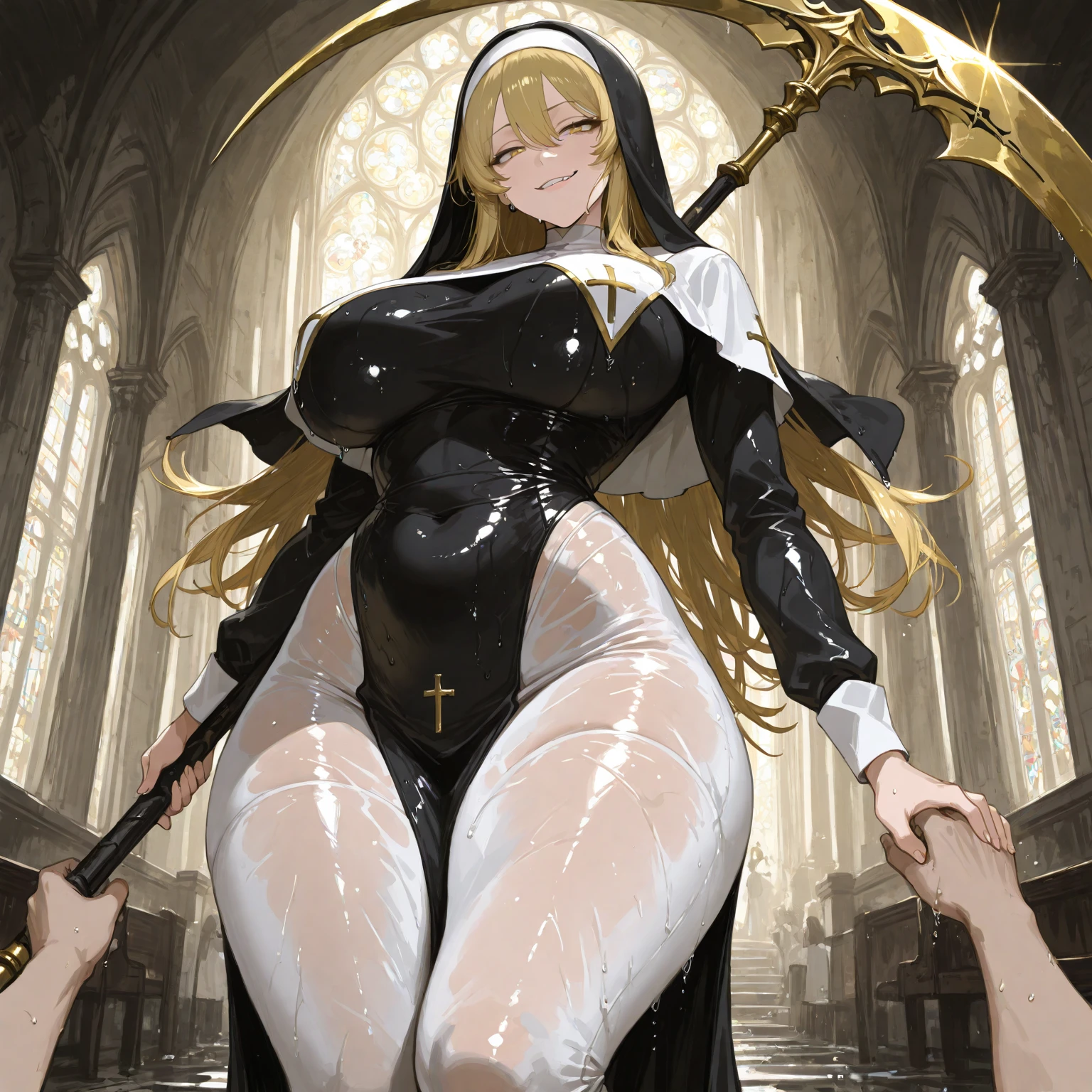 girl, pasties, erect nipples,((very long nipple)), pelvic curtain, cloak,groin,((flat chest)),slender,long hair,(),white hair,(((helmet))), prison, collar, handcuffs, stand,open legs