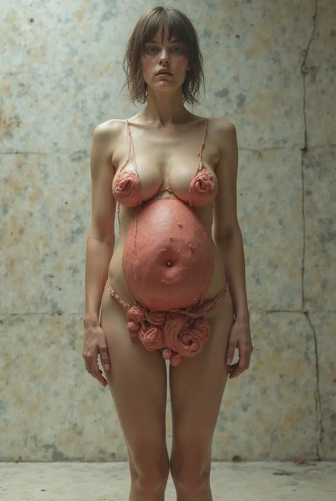 a naked woman with giant breasts and a giant female genital organ