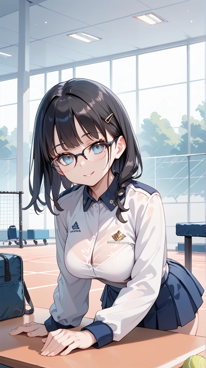 track and field athlete、short-range、arena、athlete、Beauty、Glasses、Upper body、meaty、Glamour、breast enhancement、