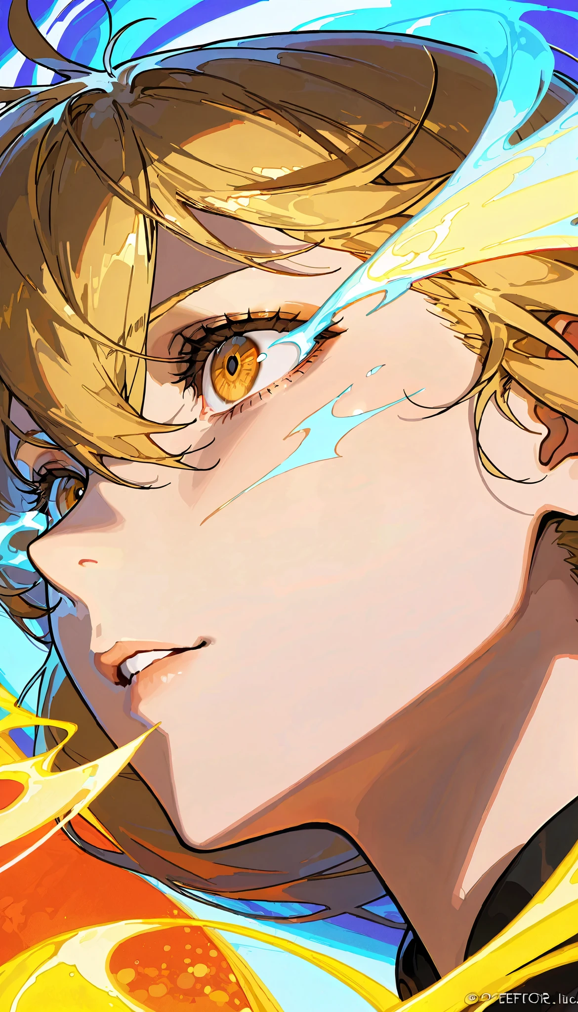 (artist:OKAZU:1.10), (artist:hiten:0.51), artist:WANKE, (artist:ciloranko:0.55), (Gina, Solo Leveling character), (masterpiece: 1.2), (best_quality: 1.0), (solo: 1.4), 1woman, 35 years old, middle-aged woman, (solo focus, 1view), (mature woman, strict facial features, sharp facial features), ((face focus: 1,4)), ((Ultra Detailed, Cinematic, hyper detailed, Hyperresolution, official arts, Wallpaper 40k, Mind-blowing art)), (blonde long hair, hair between eyes), voluminous hair, bright brown eyes, mesmerizing eyes, Beautiful nose, Beautiful character design, perfect eyes detail, perfect face, Colorful, Bright_Front_face_Lighting, (bright_color: 1.2), (beautiful_face: 1.5), seductive, (beautiful, clean skin), side view, bottom view,