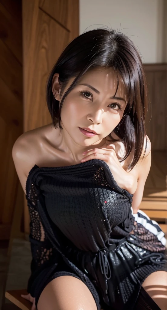Mature Japanese, (alone), 40 years old,Long Hair, It's heartbreaking.,Big Breasts,Detailed body,Mature Woman,A shy smile,sexy,Pure white skin,Looking at the audience,Long legs, (Spread your legs:1.5),(Please put your feet up:1.2,Leg Lock:1.2),(show off panties),(Sleep on your back:1.5,behind:1.5,Reclining:1.2),(From below:1.2),arm behind head,rotate your arm behind,(grey,camisole:1.5,Perfect for your skin),(grey,panties:1.2),Chubby