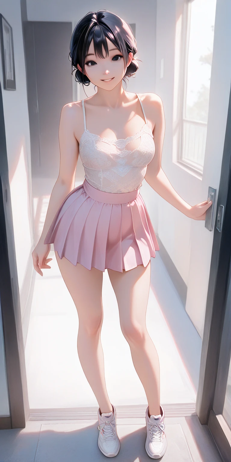 (close up:1.4)、(original photography:1.2)、(Realism:1.4)、(Masterpiece:1.3)、(top quality:1.4)、(Beautiful woman with perfect body:1.4)、Young Japanese women、solo、7 heads and bodies、(kawaii:1.2)、(full-body shot)、(Slim beautiful girl)、(Medium chest:1.5)、beautiful breasts、Cross chest、healthy complexion、Fair and shiny skin、(short hair)、(Beautiful and delicate eyes)、(Charming big eyes)、(beautiful double eyelids)、(Beautiful and detailed face)、(beautiful little ass)、pale pink blush、eye shadow、beautiful skin、healthy-looking skin、(perfect anatomy:1.2)、(Kitchen apron、naked apron:1.3)、(beautiful legs、Charming thighs:1.3)、