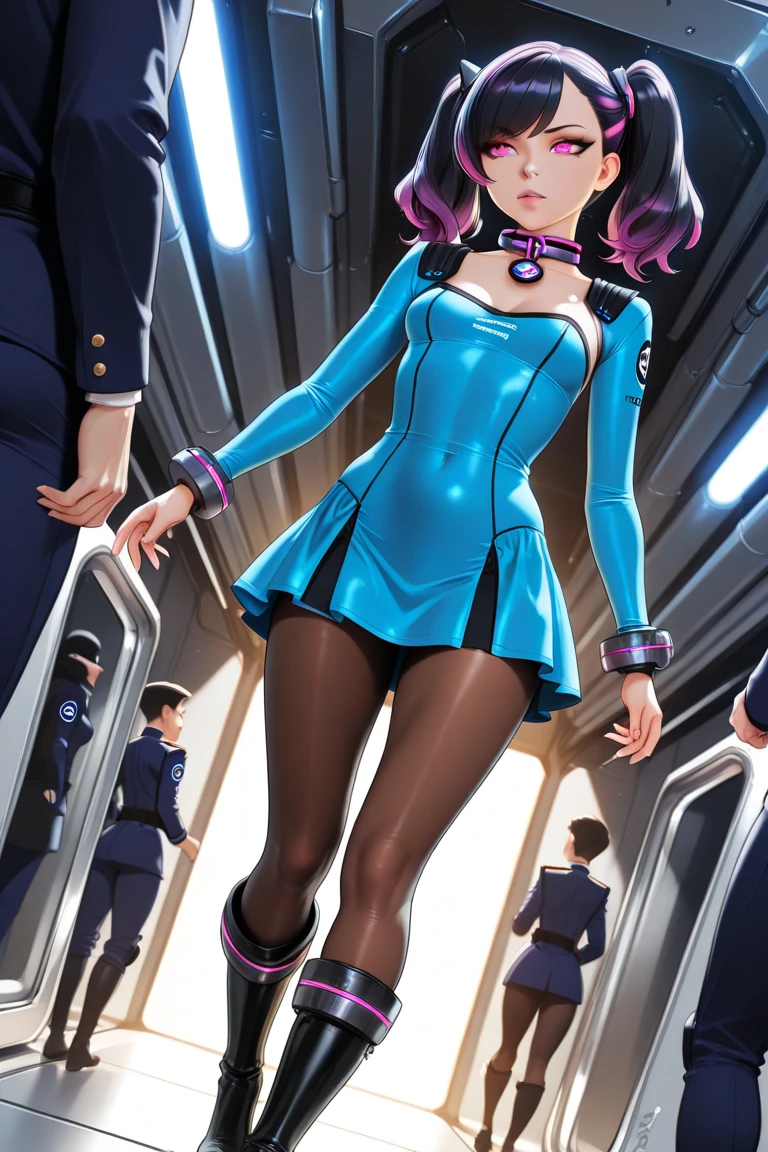 ((full body):1.5), {((1woman))}, wearing {((Sailor Moon costume, white with blue parts, extremely tight body))}, has {((extremely giant breasts))}, {she has ((purple hair+very short+mohawk, blue eyes))}, she is looking at the viewer, {look of pure pleasure, expression of pure pleasure, {she is leaning against a pole, making erotic poses for the viewer}, {Background: bus full of (((people of different ethnicities and clothes)))}, 16k, high quality, high detail, UHD