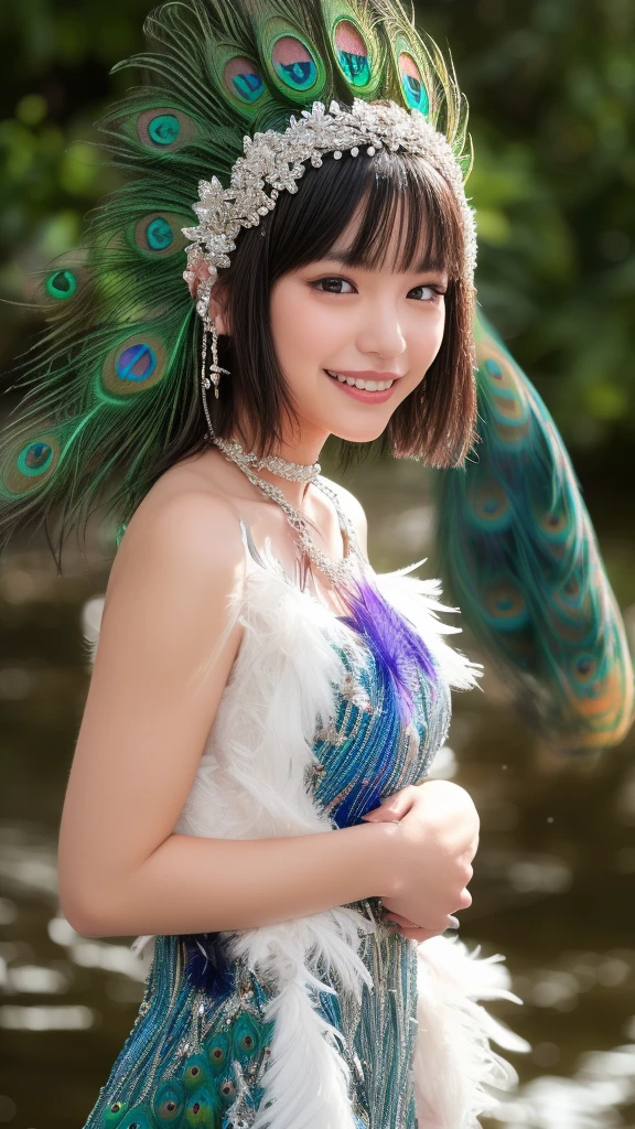 (in 8K、RAW Photos、top-quality、masterpiece:1.5)、(realisitic、Photorealsitic:1.5)、ultra-detailliert、超A high resolution、lighting like a movie、(((Idols who love peacocks)))、(((Japan 16 year old girls)))、(((Wearing a cute costume with a peacock motif)))、(A lot of peacocks:1.5)、cute smile face、Happy and energetic atmosphere、dynamic ungle、动态照明