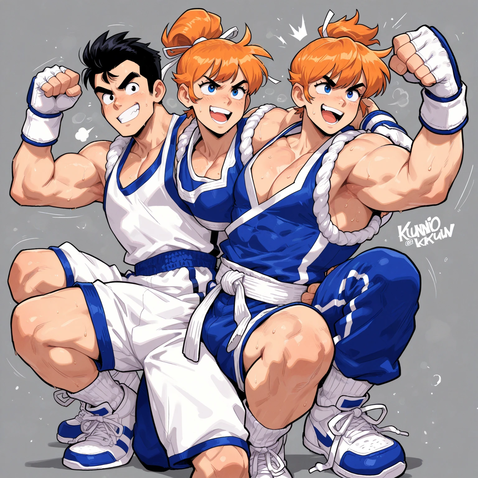2boys, full body, male focus, muscular male, best quality, amazing quality, best aesthetic, absurdres, night club, gay couple, official style, year 2023, game cg, looking at viewer, happy, looking at each others bellies, together on picture, yaoi, gay couple, emphasizing the extraordinary size of pregnant belly, pregnant belly, wet with milk dripping, (bakugou katsuki), Eijiro Kirishima red riot, boku no hero academia, nipples, arms back of head, wearing black short underwear, grin.
