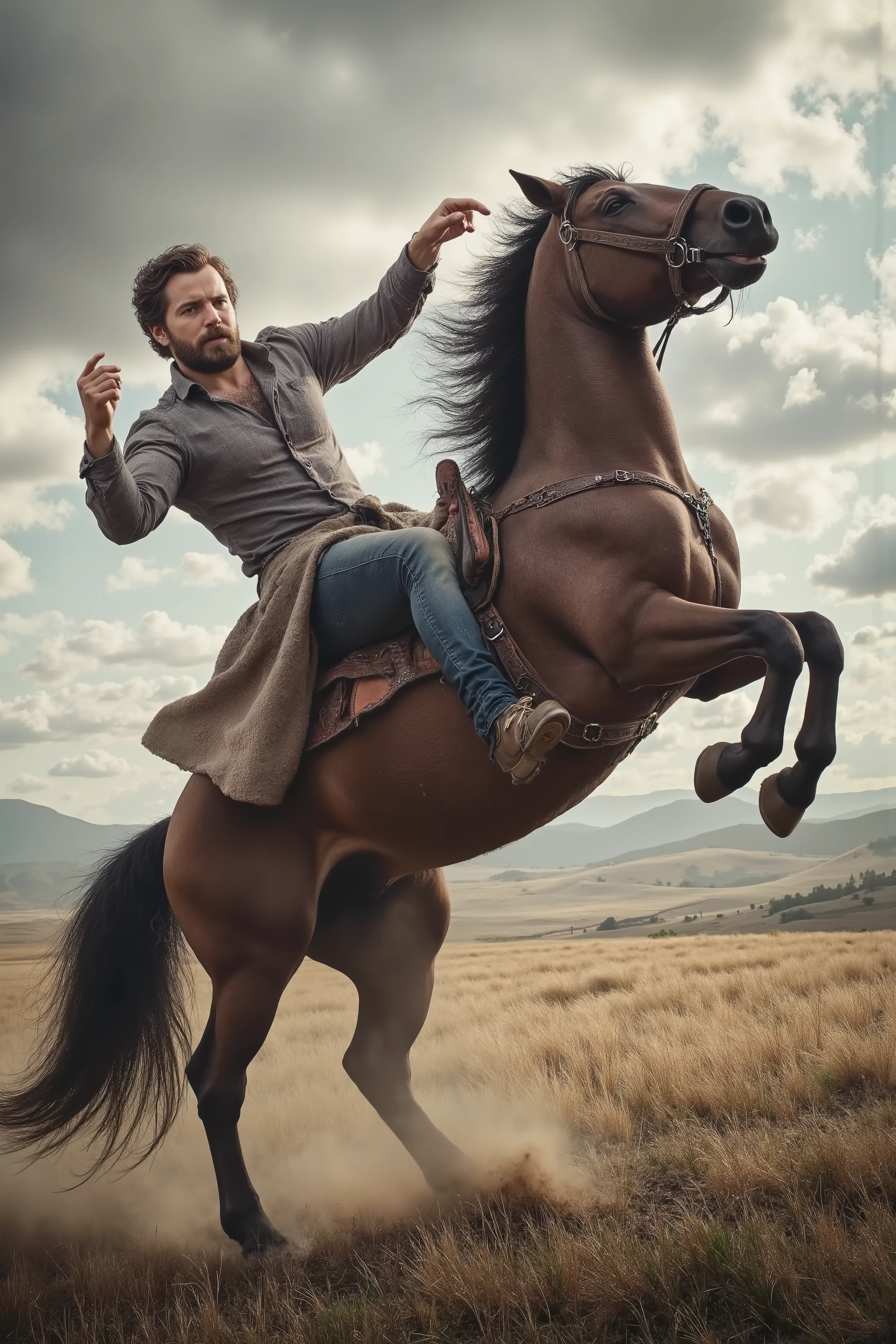 Man falling off a horse 