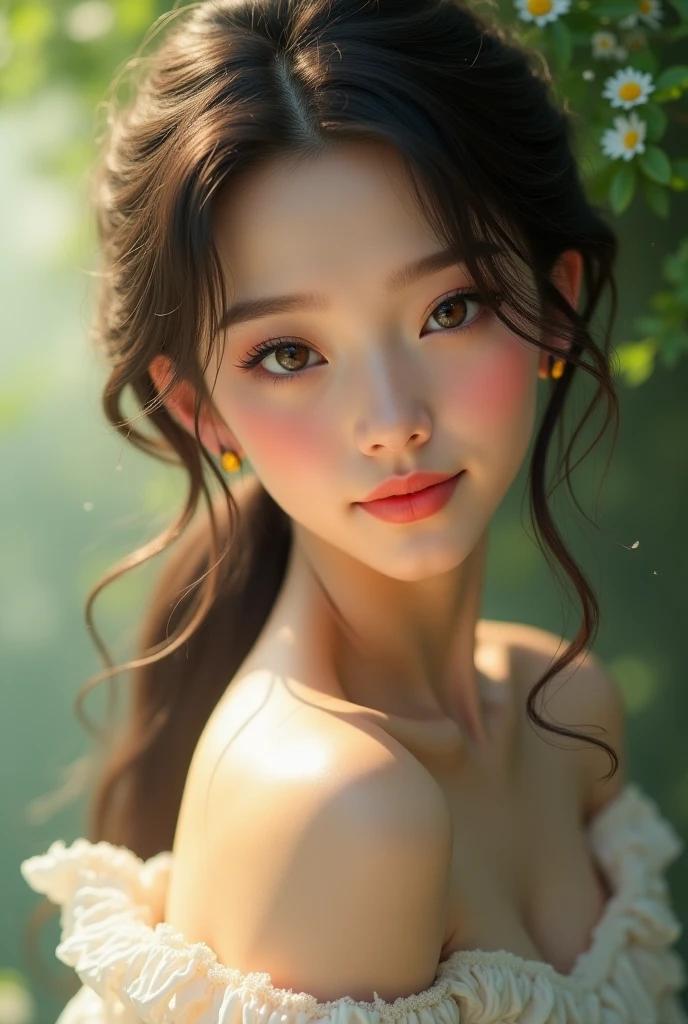 highest quality,Photo quality,Ultra-high resolution,Professional Lighting,18-year-old,Beautiful face like an actress,Completely naked,Shyness,grassland