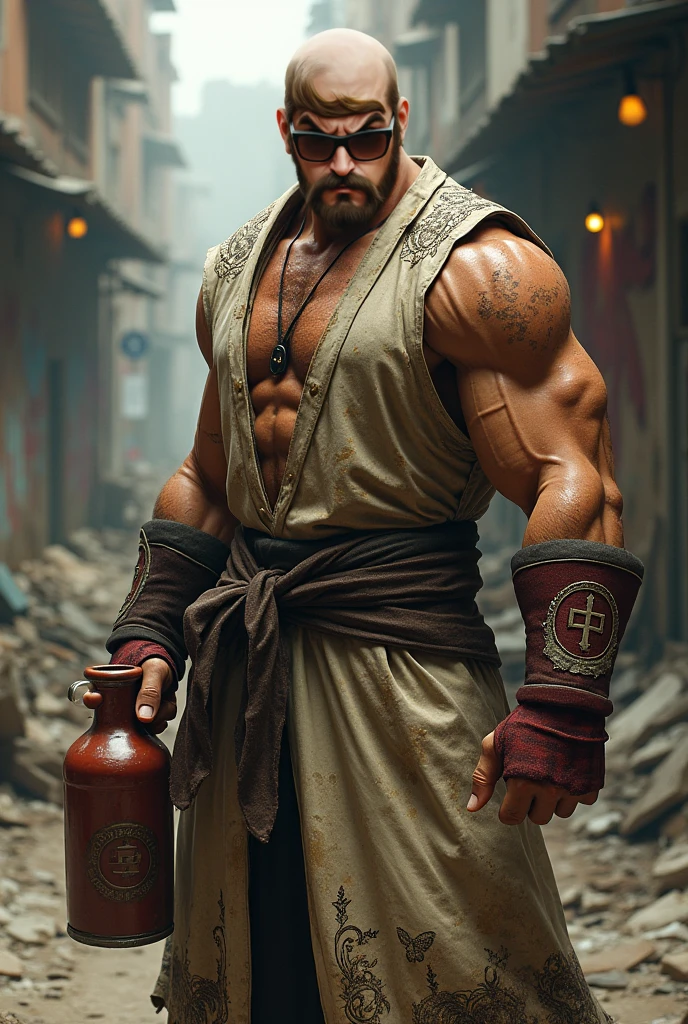 strong muscular sikh sardar man, street angry, backpack, epic realistic, photo, faded, complex stuff around, intricate background, soaking wet, neutral colors, ((((hdr)))), ((((muted colors)))), intricate scene, artstation, intricate details, vignette