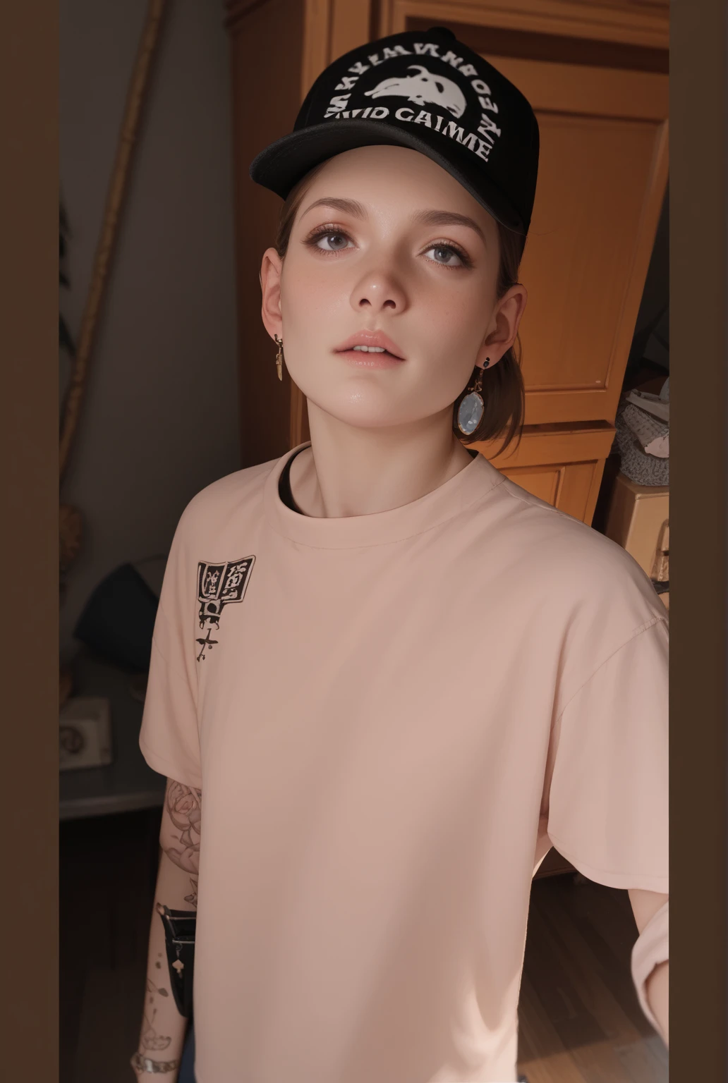 Beautiful 13 year old sexy boy with light yellow hair and medium size, with white body and no hair, with pale blue eyes, with pale pink lips, with a cute and cute face, wearing a spiderman shirt without a mask on the roof of The house is standing