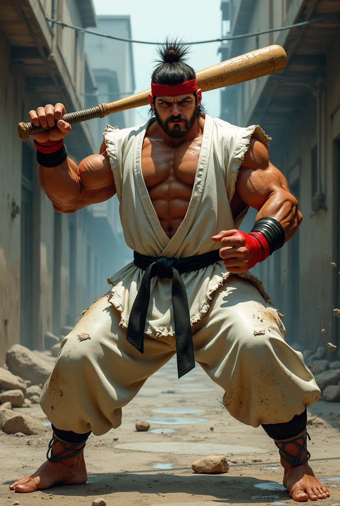 1homem ((Ganryu, Personagem do jogo Tekken)), (sumo costume:1,3) in a battlefield setting in the middle of a destroyed city, (Full body self-portrait posing for camera:1.3), 24 mm, (((foco nítido:1.5))), (((profundidade de nitidez:1.5))), (fotorrealista:1.5), (textura da pele:1), cinemactic, hiperdetalhado,