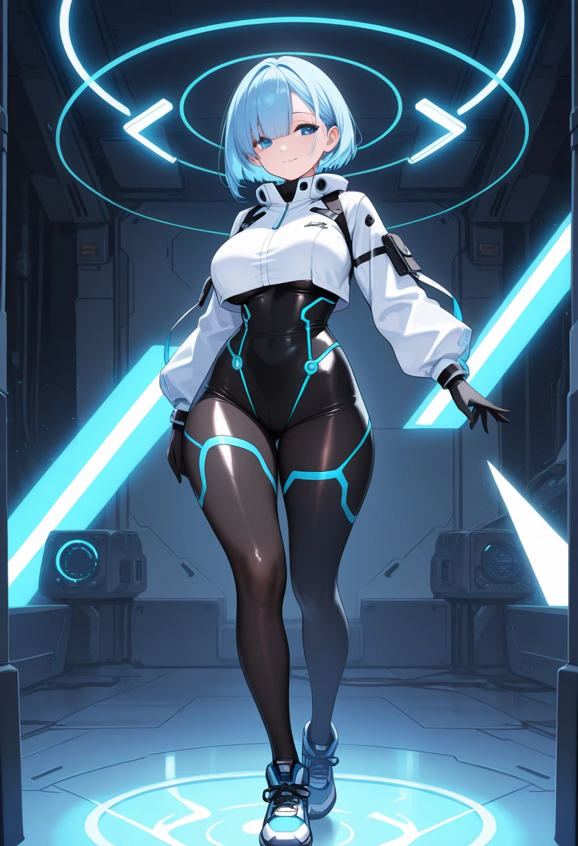 masterpiece:1.4, 1girl in ((20yr old, Wearing a futuristic white and silver costume, Tight Fit Bodysuit, long boots, Very gigantic-breasts, Multicolored blonde hair, a short bob, Perfect model body, Blue eyes:1.2, Wearing headphones, (holding panties presenting panties):1.7, Plain white panties, Looking out the window of the futuristic sci-fi space station、While admiring the beautiful galaxy:1.2, SFSF control room on night background:1.1, Neon and energetic atmosphere:1.2)) ((Galaxy))