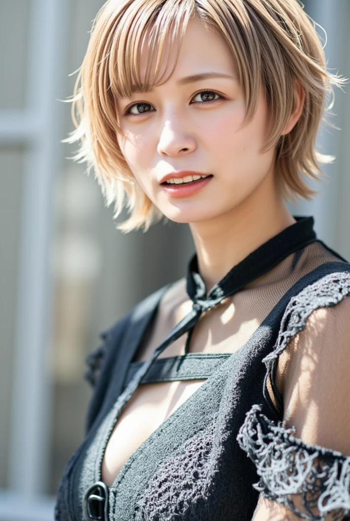 ((highest quality, 8K, masterpiece: 1.3)), Beautiful woman with perfect body in sharp focus, slim abdomen, ((layered haircut: 1.2)), (naked coat), (Street style: 1.2), Highly detailed face and skin texture, fine eyes, double eyelid, sexy, exposed chest, There is a cleavage in the chest,Outdoor exposure in a park with few people,Crying in the left eye,exposed chest,nsfw,Dog collar around the neck,bright blonde,cute japanese girl,Soft smile,No underwear