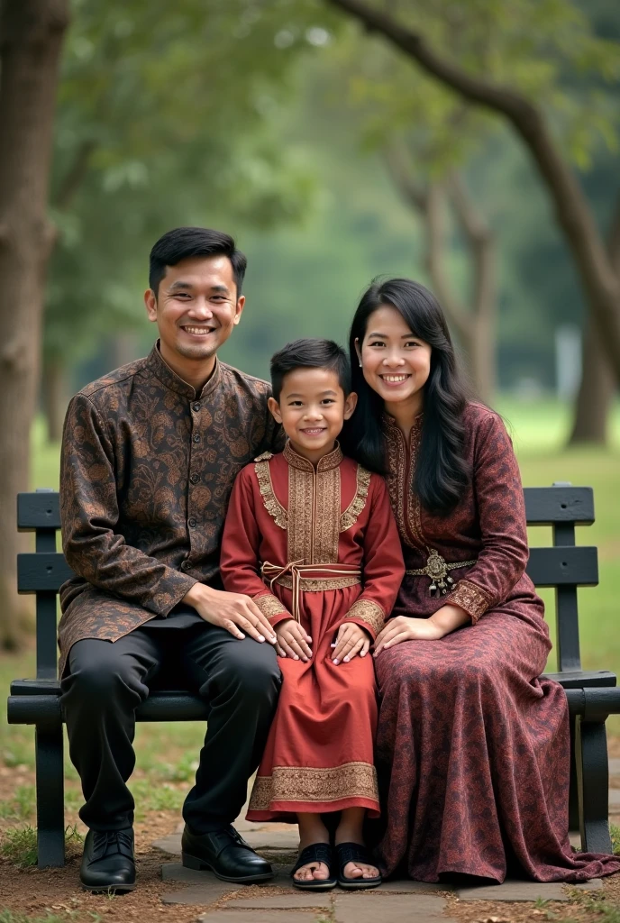 Her name is Samsiah, She is 70 years old, She wears an Indonesian headscarf and sarong and is dressed in Muslim attire, she is with 3 handsome adult sons and 5 beautiful veiled daughters, They live in a verdant village, They are all Javanese Indonesians, They are a happy family. 