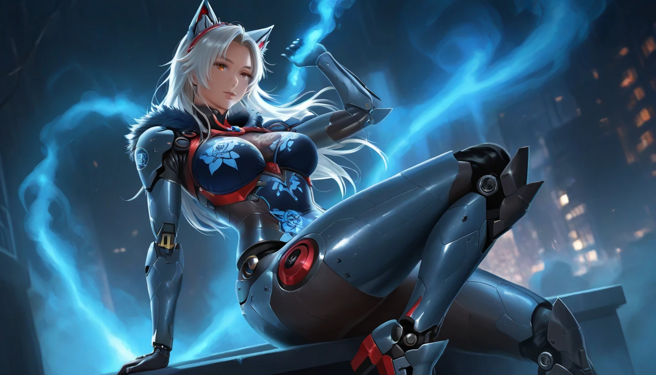 masterpiece、top-quality、ultra-detailliert、very detailed illustration、ighly detailed、intricate-detail、hight resolution、super complex detailtremely detailed 8k CG wallpaper、Full body shot、Caustics、Reflectors、Ray traching、(1 persons:1.5)、独奏、mecha musume、Mechanical parts、Robot joints、Complex mecha bodysuits、Super long hair、(Gentle smile:1.5)、beautiful countenance、A detailed face、perfectly proportioneautiful waist、Navel、big butts、Neat and neat buttocks of round shape,、Crotch gap、Large Thigh、clong legs、white hair、hairs between eyes、O cabelo multicolorido、Inner hair color、red eyes、Luminous Eyes、(randome pose、dynamicposes,:1.2)、(The background is outer space、stele、planet earth、a moon,) --auto --s2