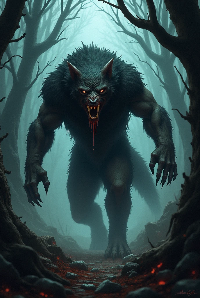 Horror monster, wolf creep man