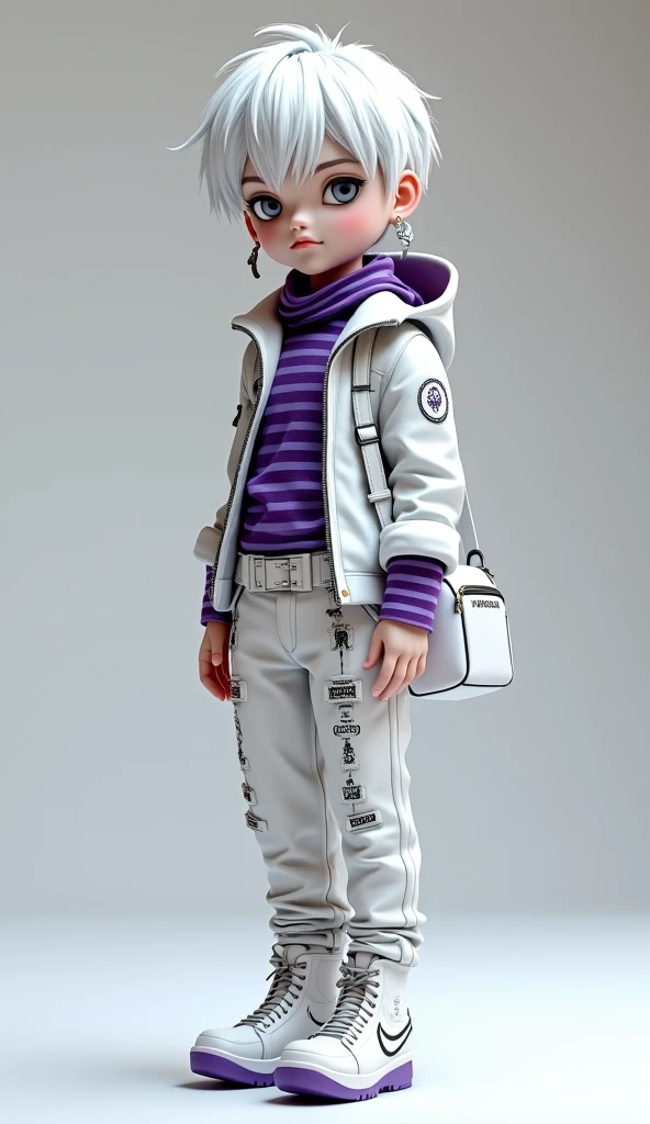 A boy, 3d toy, 3d rendering, blue hair, brown skin, smiling, cute, little child, blue eyes, ( same eye proportion ), ( wearing a crown ) bluecloths, white trousser, mask, simple background, best quality, blender, BOY, 3D MODEL, TOYS, VIVID COLORS, STREET STYLE, HIGH RESOLUTION, A LOT OF DETAILS, CANDY COLORS, BIG SHOES, FASHION TRENDS, ART, CUTE ART