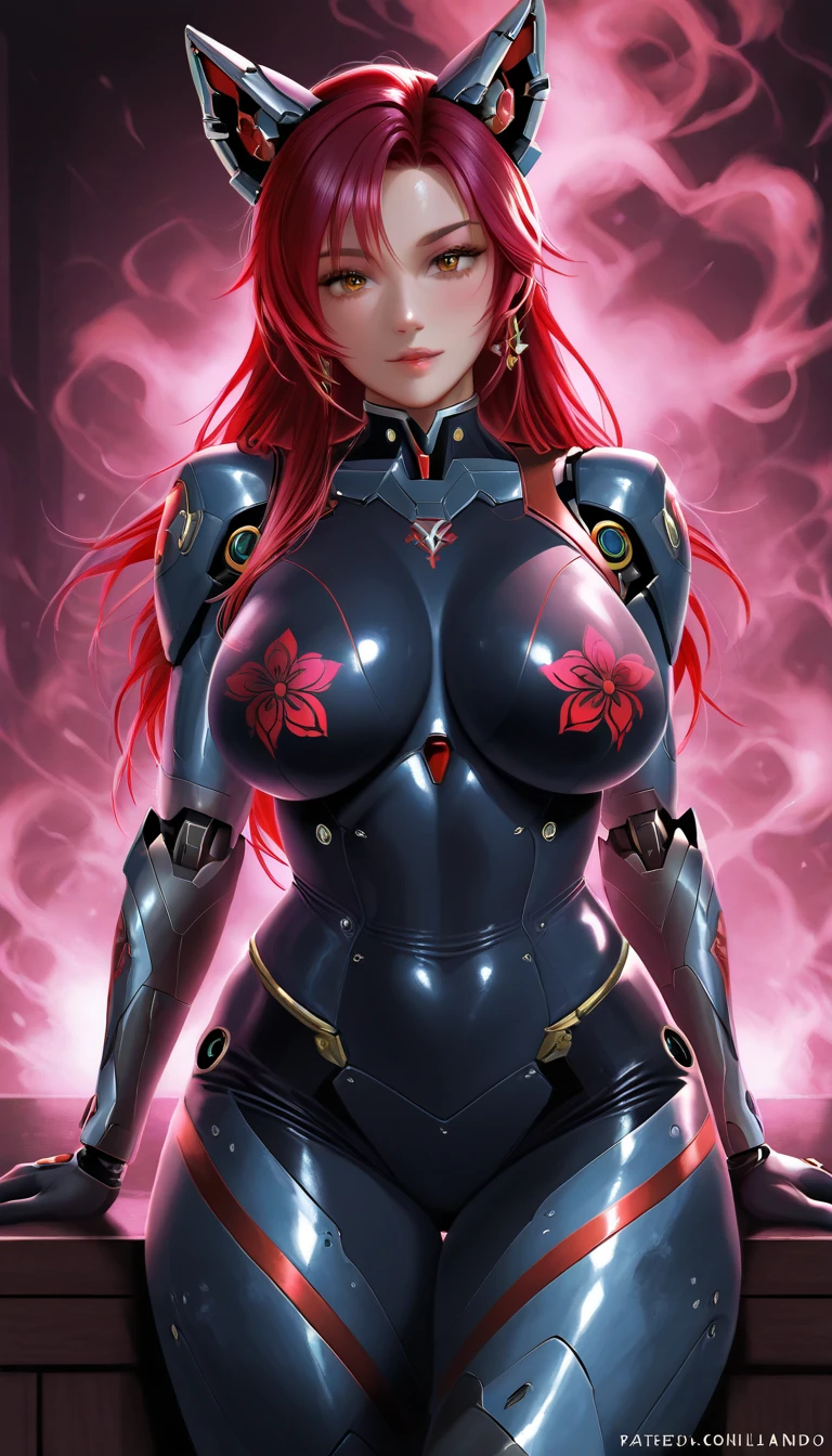 milf, woman in futuristic suit, Very detailed face, Cold, mother, (milf), Madurese way, (mature woman), battle suit, cyber suit, anime girl in tight suit, elegant body, navel focus, naked body, gloves, earrings, Armadura standingrnas, Science fiction, female protagonist, standing, volumetric light, detailed lighting, Detailed textures, masterpiece, better quality eyes, fondo de Science fiction, futuristic landscape, big hips, big legs, big ass, Red hair, by the wide
