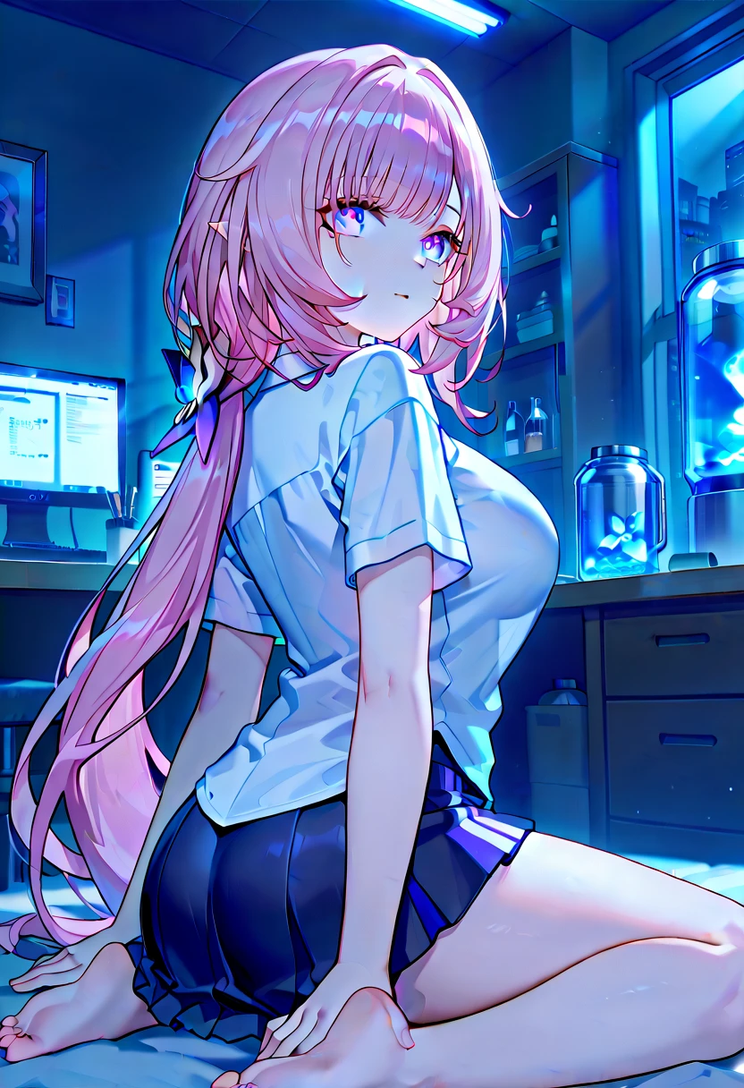 anime girl with pink hair and big breasty sitting in front of a computer, seductive anime girl, attractive anime girl, smooth anime cg art, beautiful anime girl, beautiful alluring anime woman, pretty anime girl, anime best girl, beautiful anime woman, cute anime girl, | fine detail anime, at pixiv, detailed digital anime art, anime girls