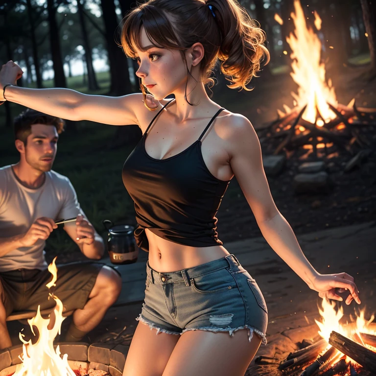 Woman observation (Oronids), Orionids, beautiful, women, big breasts, big asses, backless outfits, solo, camping, campfires, watching the Orionids, from behind, from below, outdoors --auto