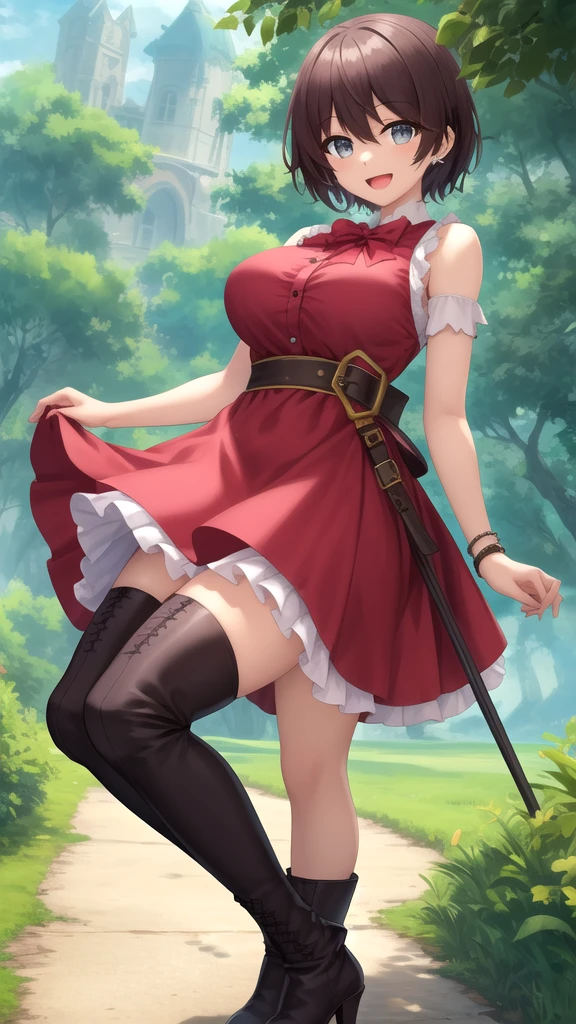 Highly detailed skin, Highly detailed face, (Beautiful detailed eyes, the girl smiles, Blushed cheeks), (A girl stands and walks), The girl is a cute 18-year-old, ((No panties, Cute, Thin pubic hair)), (Bra not worn, Smaller breasts, Cute nipples), ((Heeled shoes with ribbon)), lace tights, Short skirt, Cherry blossom trees, Scattered cherry blossom petals, ((Photographed from the front so that the girl's whole body is included)),