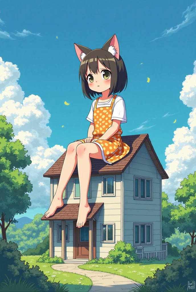 tanuki girl, loli tanuki, kawaii, on a streets of tokyo, sunset, sunbeams, magical lighting, akihabara, in cute short dress, undies visible, panties visible, smiling, blushing, shy pose, kawaii outfit, beautiful hair, looking away Short skirt raised show panties NSFW open legs